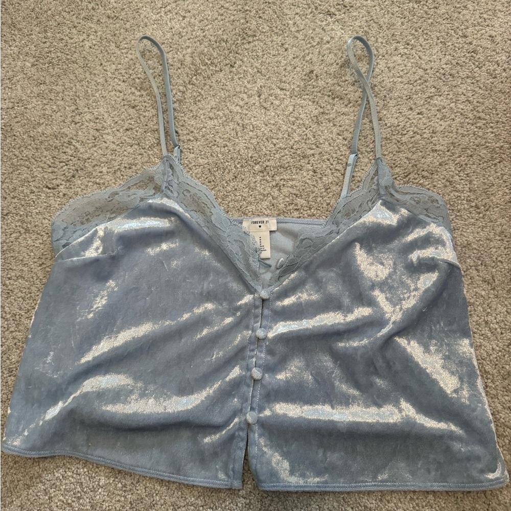 Elegant Blue Lace Trim Cami Top